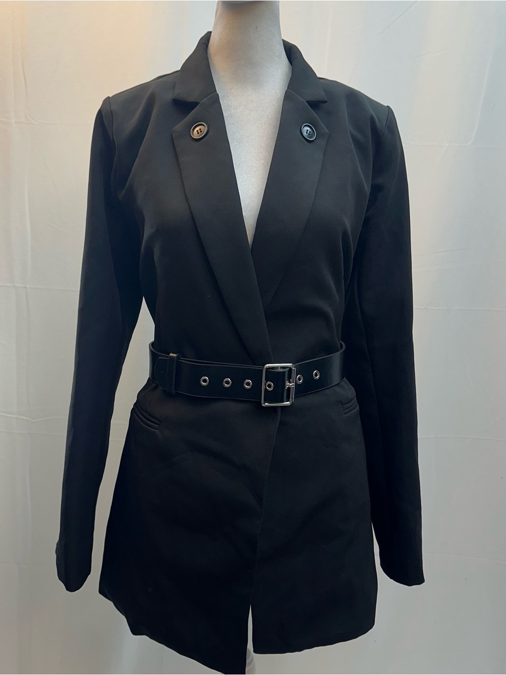 AKIRA Chic Black Belted Open back Blazer Jacket M NWTS